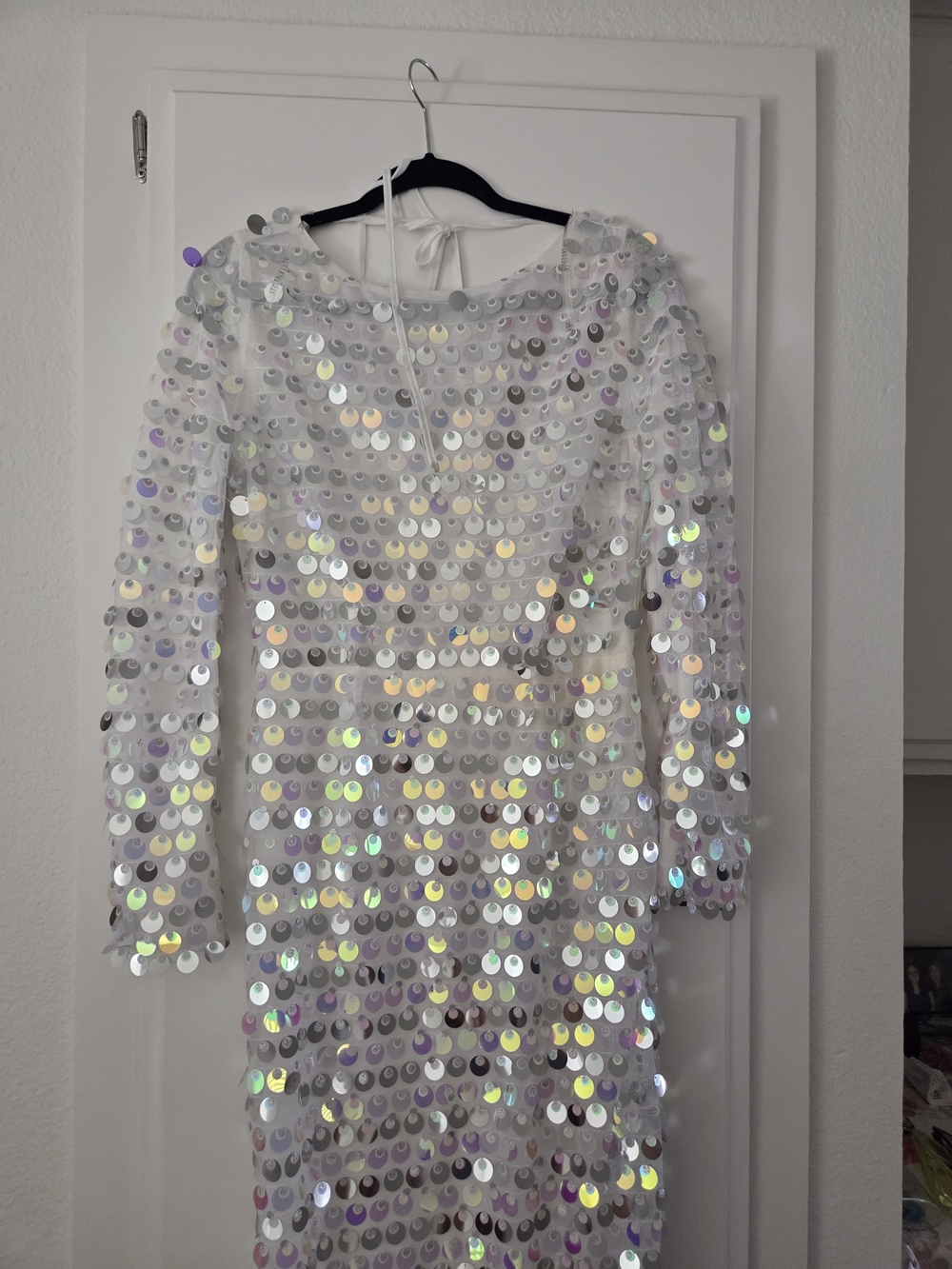 Backless Silver  Long Sleeve Maxi Dress